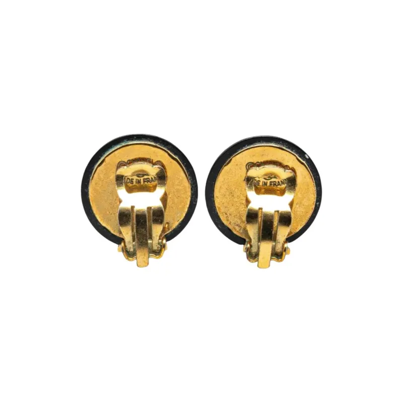 CHANEL Gold Plated Stud Earrings Women's Black-1