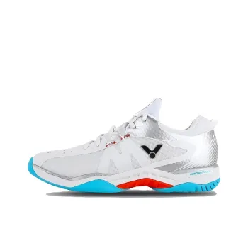 VICTOR Cushioning Breathable Low-Top Badminton Shoes Unisex White Silver