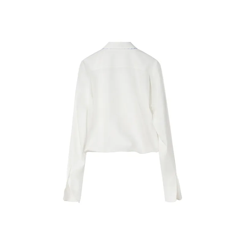 NancyCavally Shirts Women's White Shirt With Blue Stripes+Bow Tie One Size-1