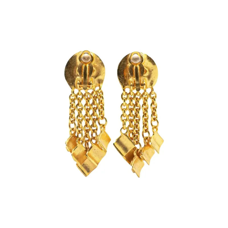CHANEL Gold Plated Clip On Earrings Women's Gold-1