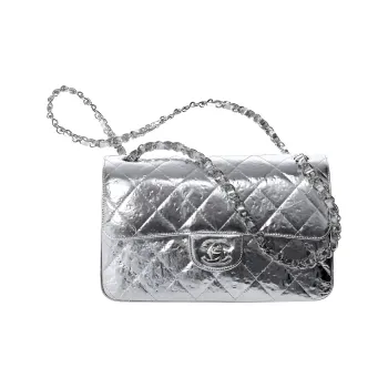 CHANEL Classic Flap CF21K Winter Calfskin Crossbody Bag Small Size Women's Silver
