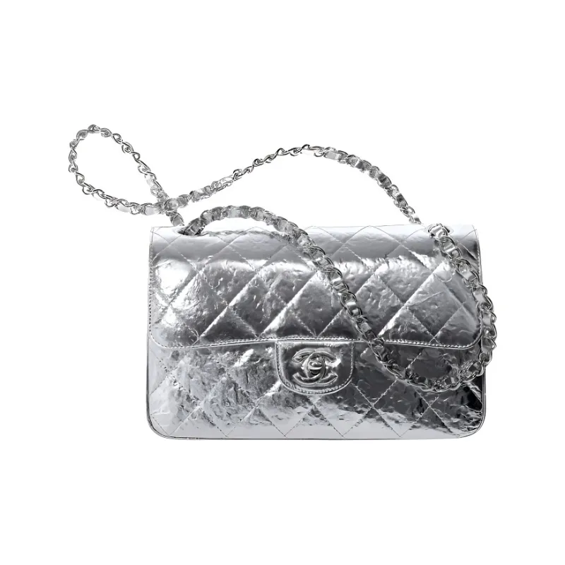 CHANEL Classic Flap CF21K Winter Calfskin Crossbody Bag Trumpets Women's Silver-0