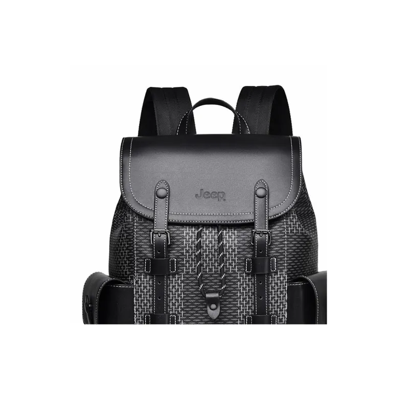 Jeep Synthetic Leather Backpack Unisex Black Large Plaid-4