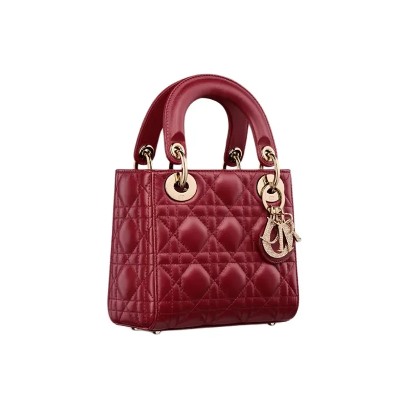 DIOR Lady Dior Lambskin Handbag Mini Women's Cherry Red-1