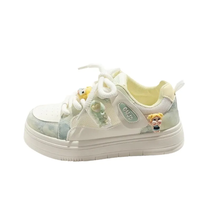 Boldi Kuki Breathable Low Top Skateboard Shoes Women's Beige Blue-0