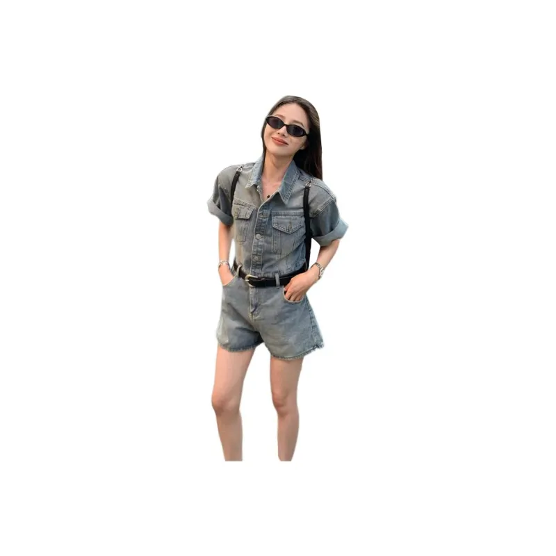 Flowers In Water Denim Shorts Women's-0