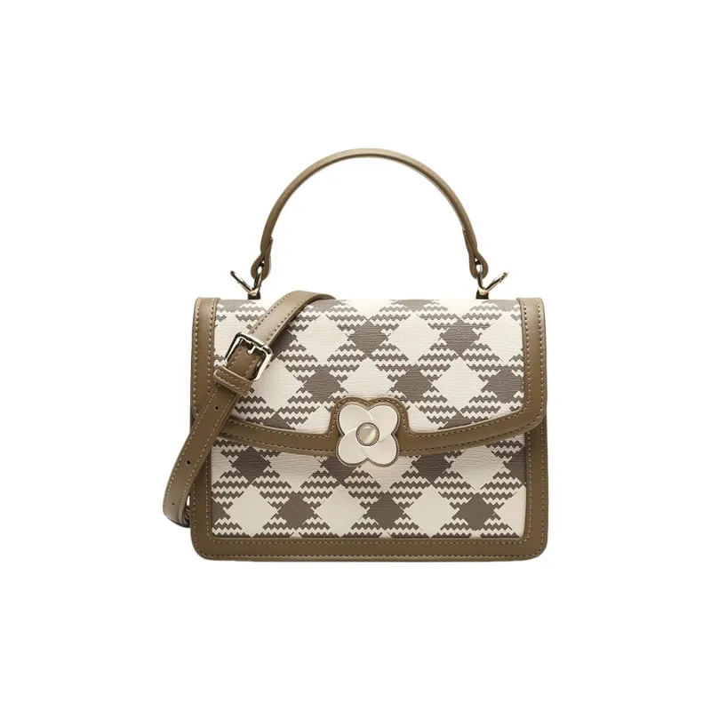 PESASRIE PVC Shoulder Bag, Crossbody Bag, Handbag Women's Plaid White-0