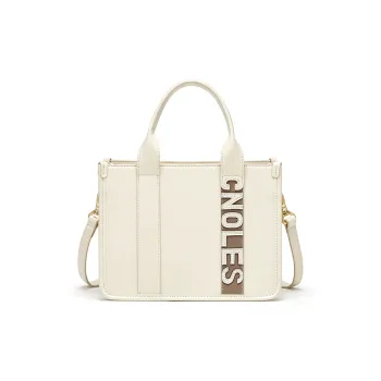 CNOLES Cow Leather Handbags Crossbody Bags Large Size Women's Cream White