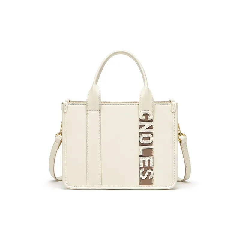 CNOLES Cow Leather Handbag Crossbody Bag Shoulder Bag Large Size Women's Cream White-0