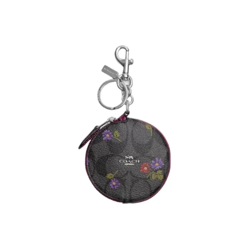 COACH Canvas With Leather Coin Purse Mini Women's Graphite With Dark Berry-0