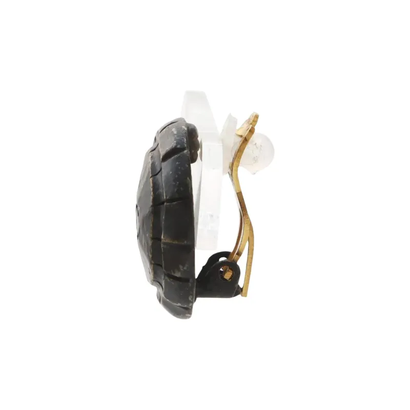 CHANEL Gold Plated Stud Earrings Women's Black-1