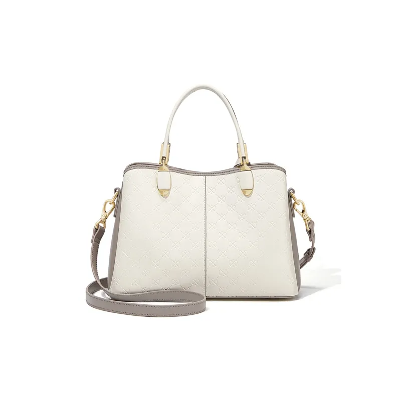 CNOLES Cow Leather Handbag, Crossbody And Backpack Dual Wearing Style Women's Cloud Milk Coffee-3