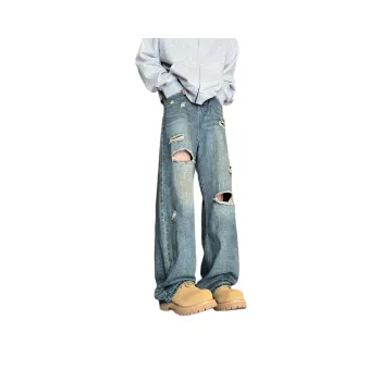 Menglaini Jeans Unisex Blue[Ripped Design]