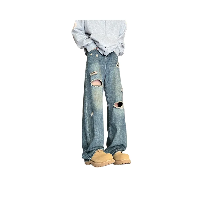 Menglaini Jeans Unisex Blue[Ripped Design]-0
