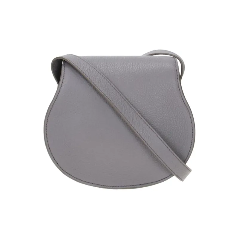 Chloe Marcie Grained Calfskin Saddle Bag Crossbody Shoulder Bag Women's Gray-3