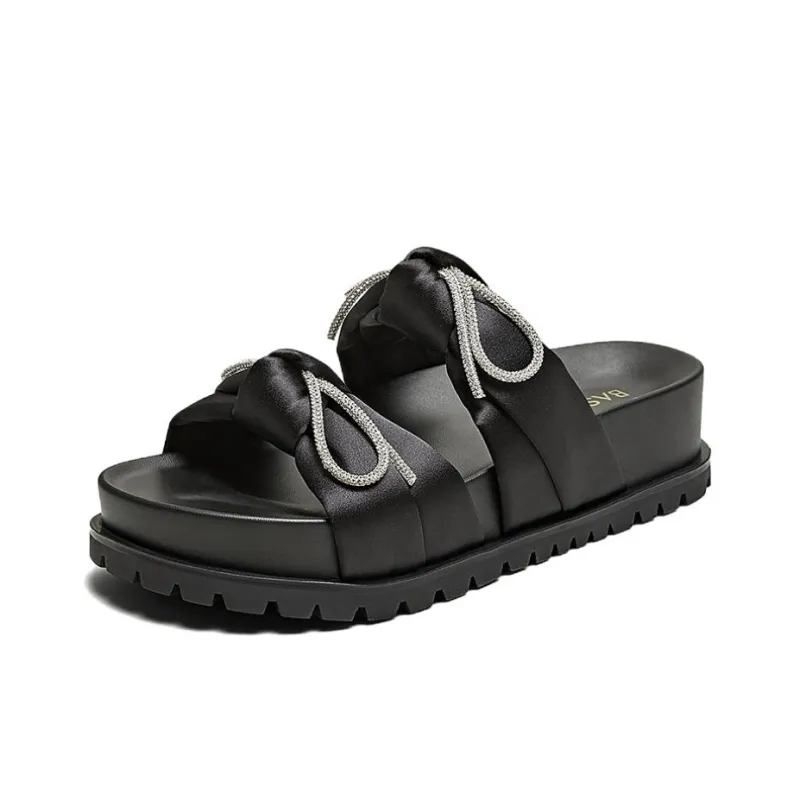 BASTO PU Polyurethane Rubber Sole Leather Patchwork Quiet Slide Slippers Women's-1