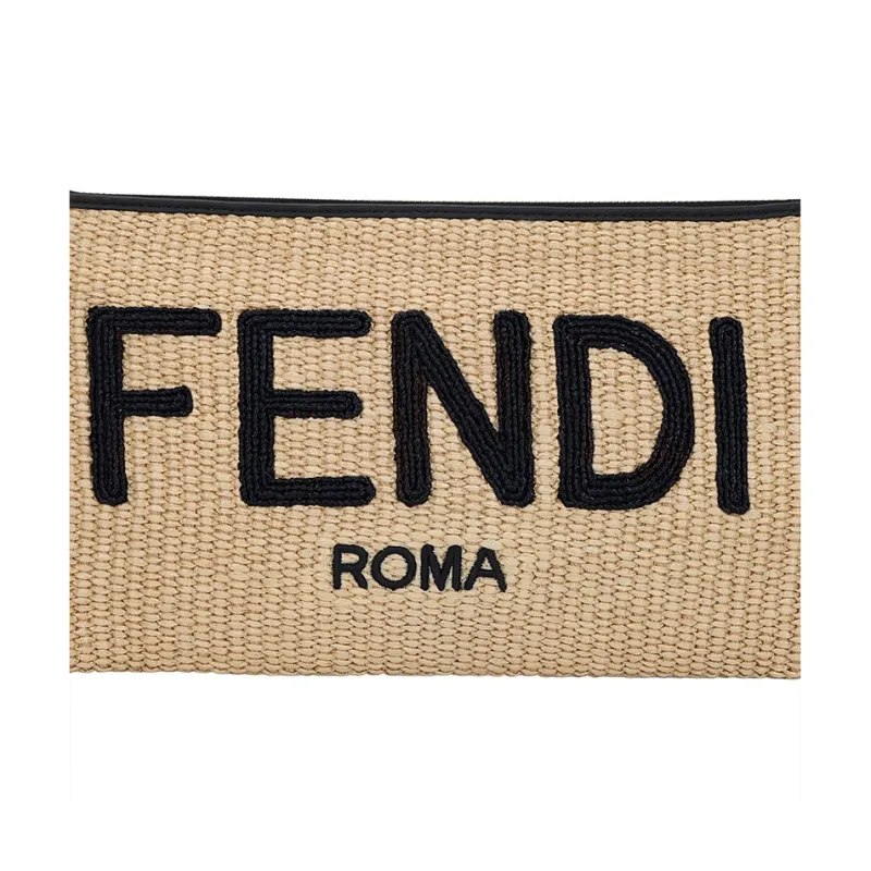 FENDI Fabric Clutch Medium Size Women's Beige/Black-5