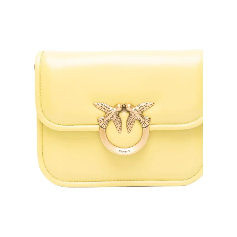 PINKO LOVE Series Calfskin Crossbody Bag, Shoulder Bag Women's Yellow-2