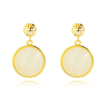 CHINA GOLD Hetian Jade Earrings Pale Greenish White Jade Women's