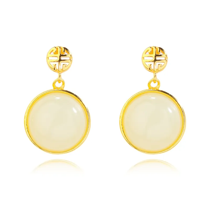 CHINA GOLD Hetian Jade Earrings Pale Greenish White Jade Women's-0