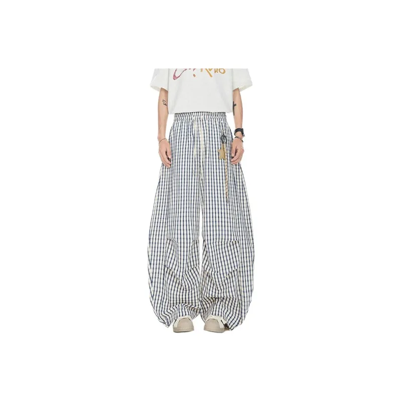 SOLIDITY Casual Pants Unisex Blue Plaid-0