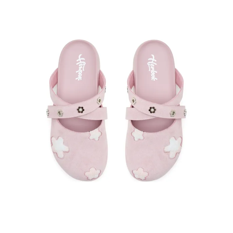 HERLOOK Closed Toe Slippers Women's Floral Embroidery Lace Up Platform Slip on-1