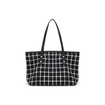 CNOLES Synthetic Leather Tote Bag Shopping Bag Shoulder Bag Handbag Women's Black