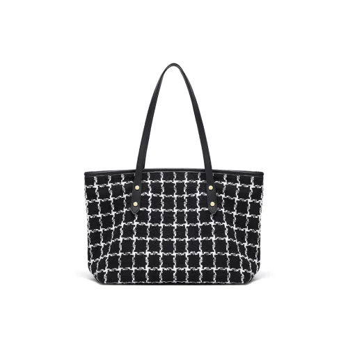 CNOLES Synthetic Leather Tote Bag Shopping Bag Shoulder Bag Handbag Women's Black