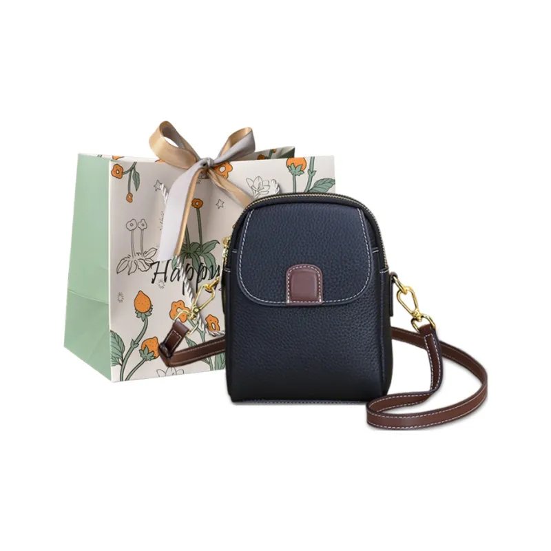 Yalu Top Grain Cow Leather Crossbody Bag, Shoulder Bag Women's Black/Milkshake White/Sea Blue-0