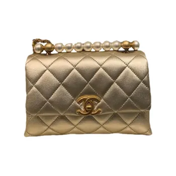 CHANEL Lambskin Handbag, Shoulder Bag, Crossbody Bag Mini Women's Gold