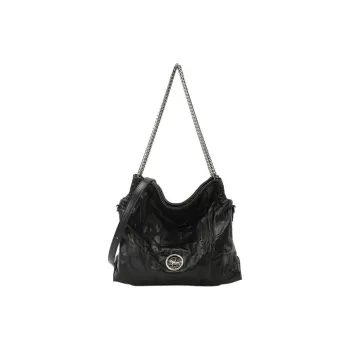 Why Top Grain Cow Leather Hobo Bag Shoulder Bag Tubas Women's Black/Cream Apricot