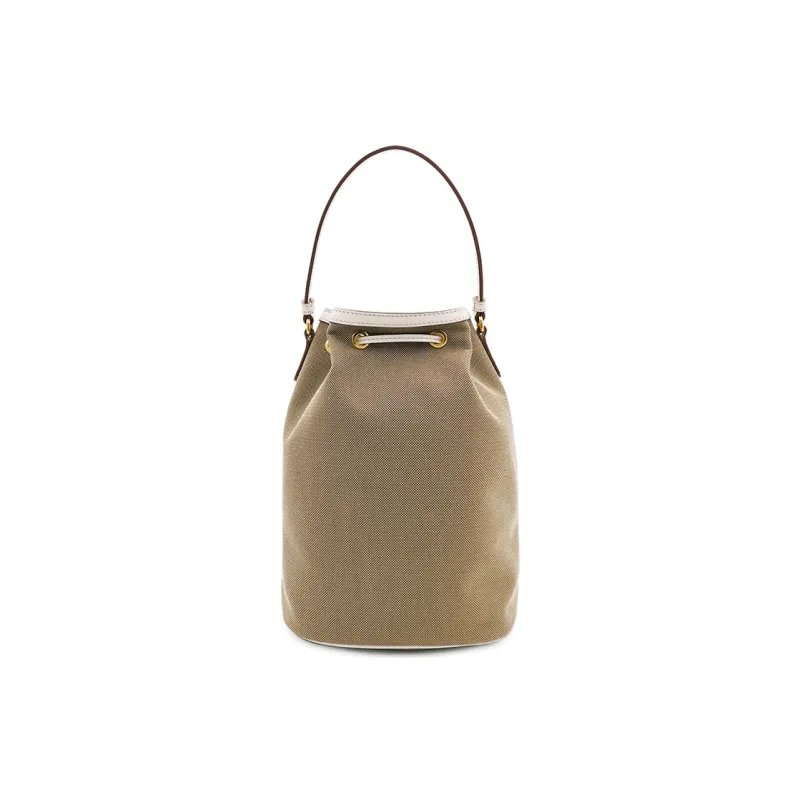 PRADA Jacquard Bucket Bag, One Shoulder Handbag Women's Beige-4
