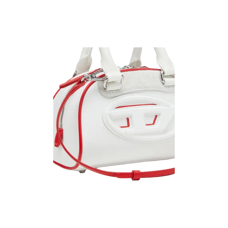 DIESEL Polyester Bowling Bag, Shoulder Bag, Crossbody Bag, Handbag Mini Women's White & Red-3