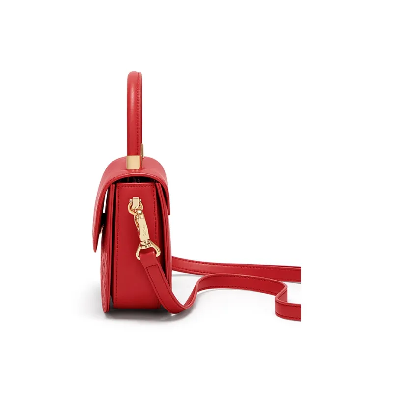 CNOLES Cow Leather With Synthetic Leather Handbag, Shoulder Bag, Crossbody Bag Trumpets Women's Red-2