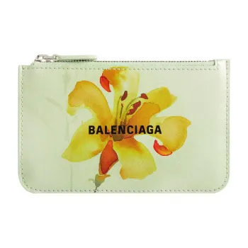 Balenciaga Cash Calfskin Card Holder Large Size Women's Green