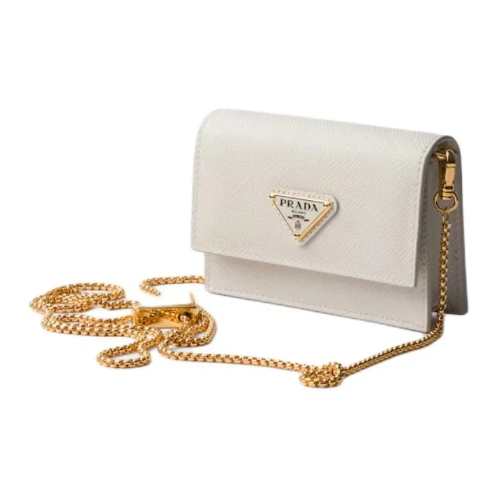 PRADA Calfskin One Shoulder Crossbody Card Holder Women's Chalk White-1