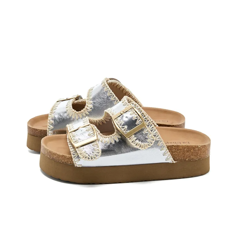 La Chapelle Abrasion Resistant Slide Slippers Women's Silver-2