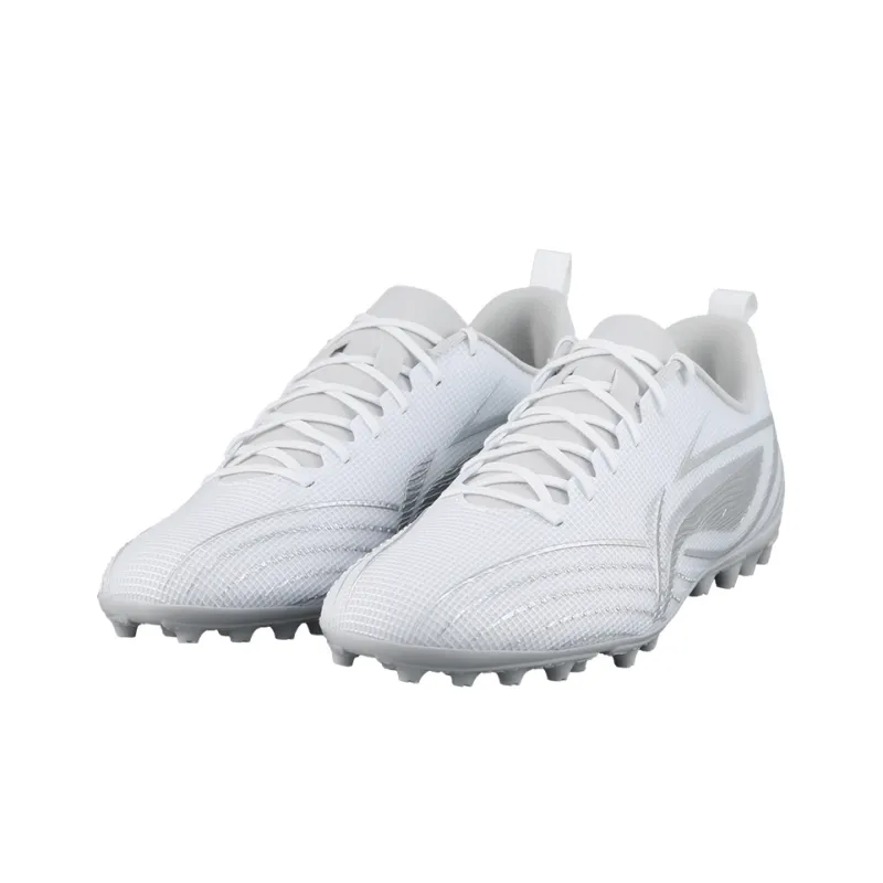 LiNing MG Rubber Short Studs Artificial Ground Anti Slip Wear Resistant Soccer Shoes Men's White Silver-2