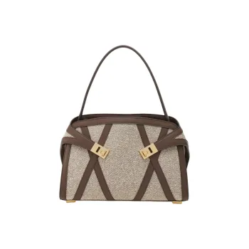FERRAGAMO Hug Canvas With Leather One Shoulder Handbag Tubas Women's White & Black