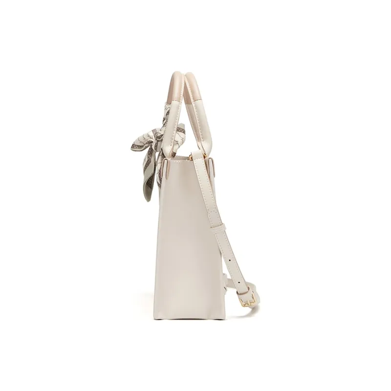 CNOLES Textile, Synthetic Leather Tote Bag, Shoulder Bag, Handbag Trumpets Women's Ecru & White & Gray & Black-2