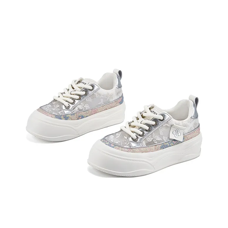 DAPHNE Anti Slip Wear Resistant Low Top Skateboard Shoes Women's Silver-2