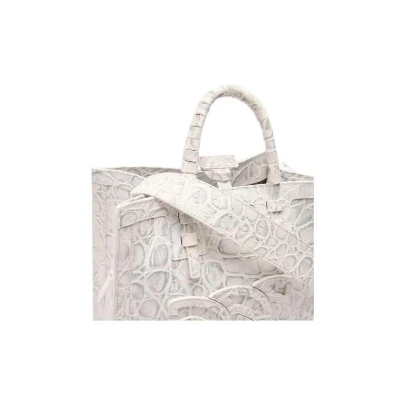 Marine Serre Leather Tote Bag, Shopping Bag, Shoulder Bag, Handbag Mini Women's Beige-4
