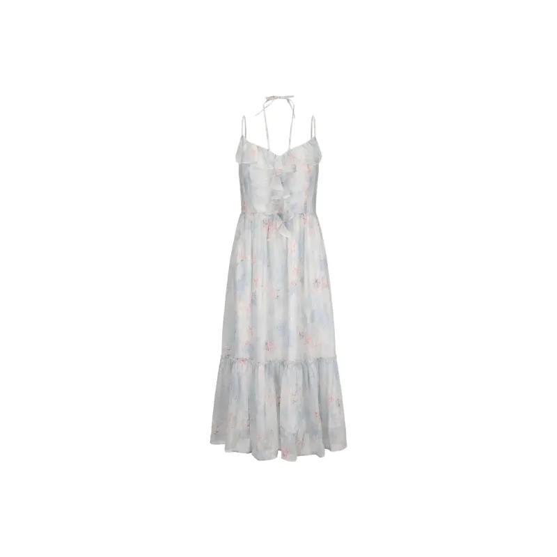 KKX Slip Dresses Women's Blue Floral Dress-0