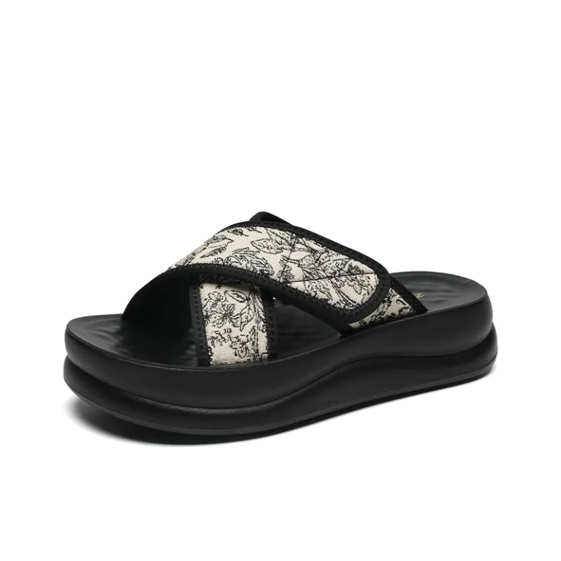 ZHR Slide Slippers Women's Beige Black, Black-1