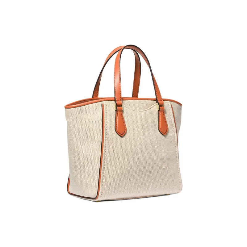 MICHAEL KORS TARYN Cotton Shoulder Bag, Crossbody Bag, Handbag Trumpets Women's Beige & Orange-1