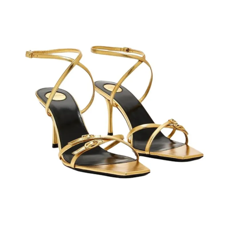 SAINT LAURENT Minuit One Strap Sandals 7.5cm Women's Gold-2