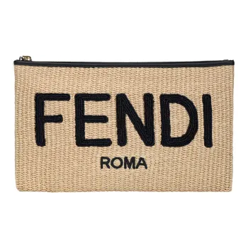 FENDI Fabric Clutch Medium Size Women's Beige/Black