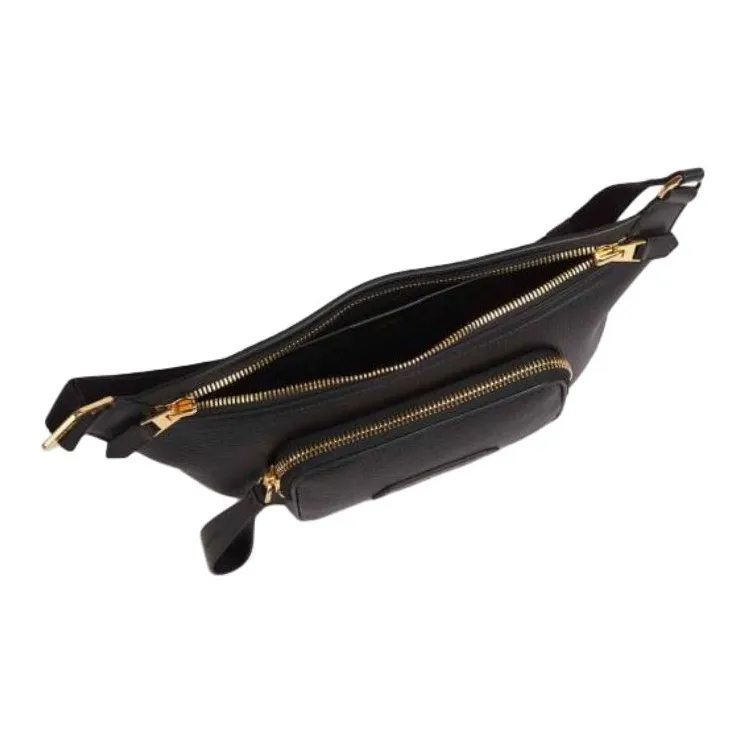 TF Litchi Grain Leather Fanny Pack Men's Black-2