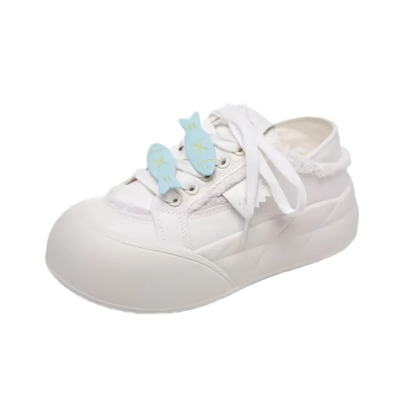 BINGO DUCK Slip Resistant Low Top Skateboard Shoes Women's White-4