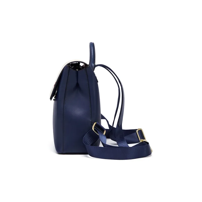 CNOLES Cow Leather Travel Backpack Women's Beige White & Blue-2